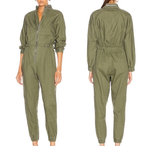 RTA Halima Jumpsuit Utility Zip Front Long Sleeve Tomboy Green Small New Cargo - Picture 1 of 13